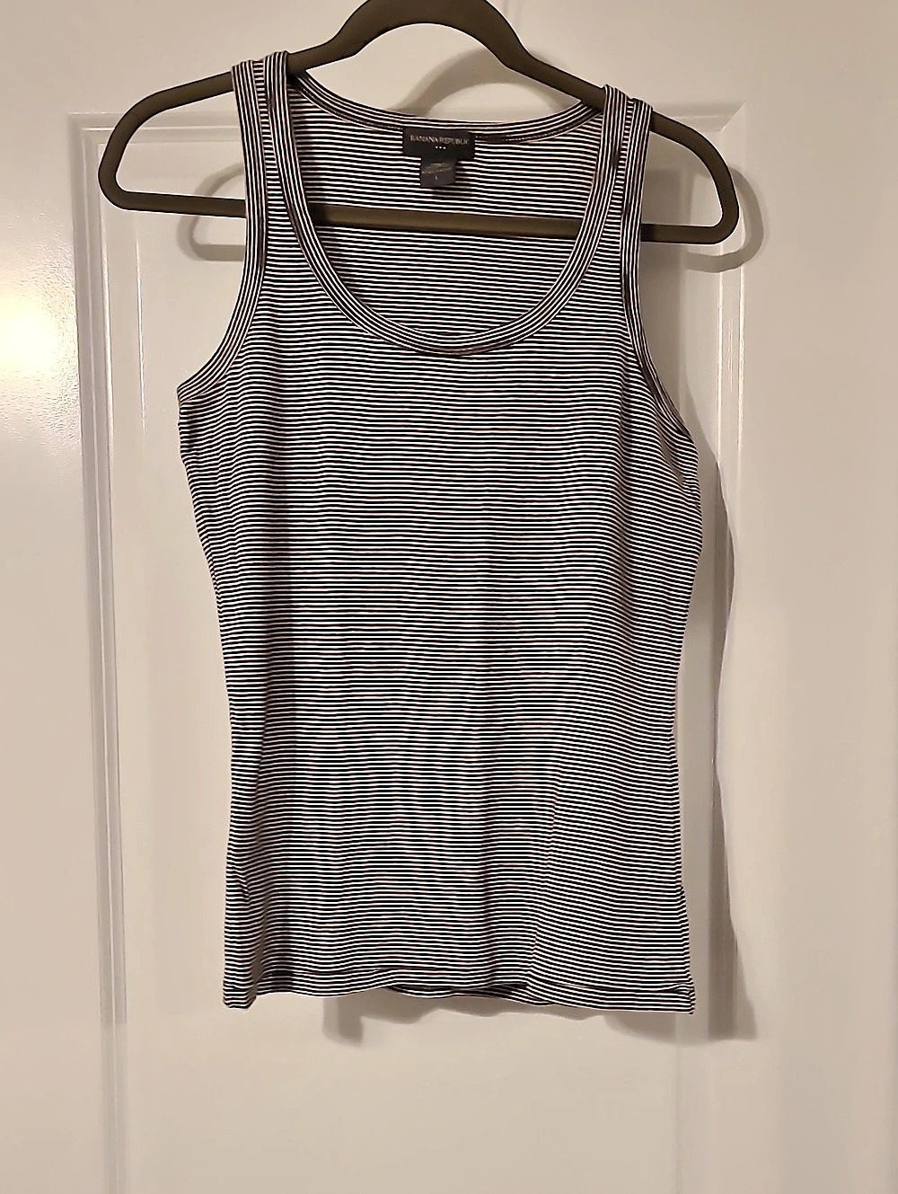 Banana Republic Striped Cotton Tank Top in Brown & White Large Like New